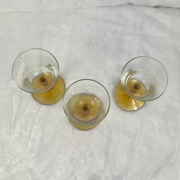 Libbey Knob Hill Amber Cordial Glasses Set Of 3 5.25" Mid Century Beaded Stem - Picture 2 of 7